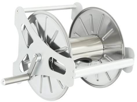 Freestanding/Wall Mount Metal Hose Reel, Stainless Steel Garden Hose Reel Cart Hanger, Professional Hose Holder Kit with Rotatable Handle 40m