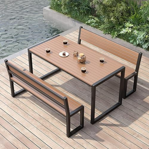 Fakednss Gartenmöbel 3 Set mit Stühle, Bierzeltgarnitur Tisch und Stühle Set Balkonmöbel, Balkonmöbel Kunststoff-Holzmaterial Sitzgruppe Garten,Terrassenmöbel(Black,140 * 70 * 75cm)