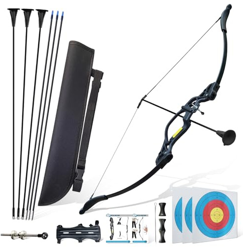 Bow and Arrow Set for Adults Beginners,18lbs Archery Set Recurve Bow Right Hand,Upgraded Archery Bows with 6 Arrows Target Practice （Black