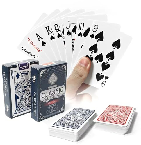 Generisch 2 Poker Kartendeck Plastik Wasserfest, wasserdichte Spielkarten Poker Rot & Blau, Professionelle Poker Karten Kunststoff Für Bridge, Blackjack, Skat, Romme, Canasta Kartenspiel
