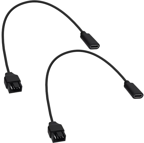 YARCHONN USB C to 3Pin 4Pin PC Fan Adapter Power Cable, 20cm, 2pcs | Type C Female to PC Case Fan Supply Extension Cord, for Computer Cooling Fans -20cm