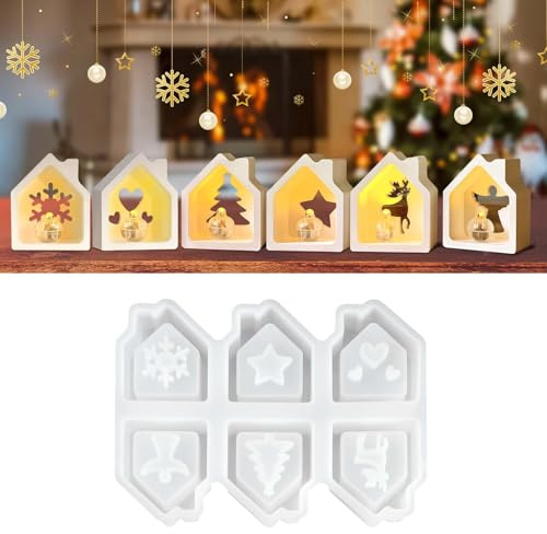 EPODA 6x Mini Haus Silikonform Gießformen Weihnachten Silikonform Haus Gipsformen zum Gießen Silikon Gießform Haus Giessformen Mini Haus