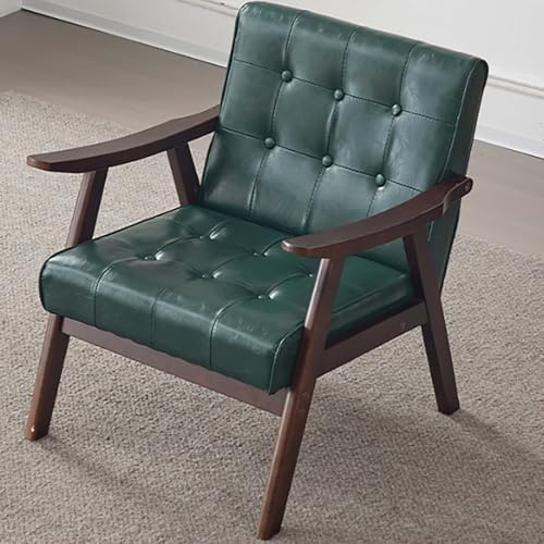 Läderfåtölj med träram, retro lounge soffstol för vardagsrum och sovrum, mitten av århundradet modern design