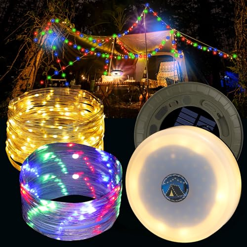 MUEZDUR Camping String Lights 10M | 2-in-1 Solar & USB Rechargeable Lantern & String Lights with 8 Modes, Fast Type-C Charging, Quick Storage & IPX4 Waterproof for Outdoor, Camping, Emergencies(1PCS)