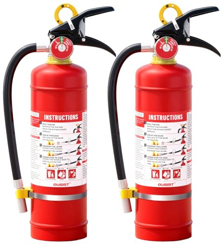 Ougist ABC ​Dry Chemical Fire Extinguisher, 5 lb – 2-A:10-B：C Rated for Home, Office & Vehicle, Quick Release, Easy-Grip Handle, Ideal for Electrical & Grease Fires, Model FF2KG 2Pack