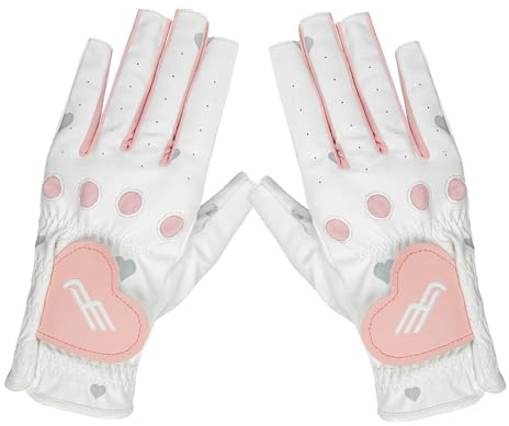 AMSLSIU 2 pezzi guanti da golf da donna in pelle PU flessibili antiscivolo traspiranti morbidi per palestra grigio 22, Rosa, Digitare 19