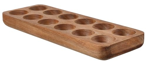 MOLUCKFU Huevera de Madera para Almacenar Huevos 12 Agujeros, Bandeja Organizadora de Cocina Acabado Liso, Resistente y Versátil para Encimera y Refrigerador