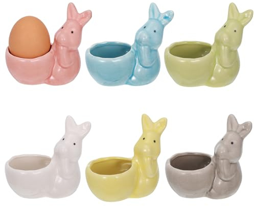 BOUTICOL 6er Set Ostern Kaninchen Porzellan Eierbecher, Ostern Deko Hase EierStänder für Frühstückstische 8 x 8CM, Porzellan-Eierhalter für Tischdeko Ostergeschenke