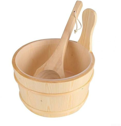 Seau de sauna avec cuillère en bois pour hammam et spa, construction en bois naturel, 24 x 27 cm, seau d'arrosage traditionnel pour sauna domestique et commercial