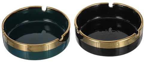 JUMPLAWN Cenicero Borde Dorado Redondo de Cerámica Ligero y Portátil Fácil de Limpiar, para Decoración de Mesa de Café y Uso en Viajes