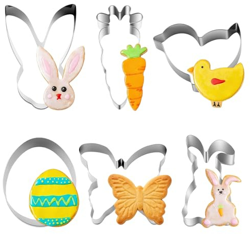 Ausstecher Ostern, 6 Stück Plätzchen Ausstechformen Ostern Set | Edelstahl Hasen Ausstecher Backform Edelstahl für Plätzchen Backen Kinder, Schmetterling Hase Ostereier und Kükenform