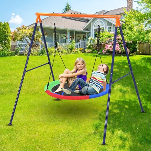 Cadre De Balançoire De Jardin, Portique Balançoire, Structure en Métal Robuste, Capacité De Charge 150 kg, Résistant Aux Intempéries, pour Arrière-Cour, Aire De Jeux Extérieur