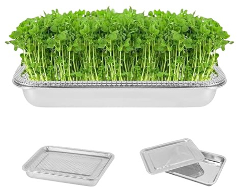 Generico Set di Vaschette per Germogli - Resistente con filtro integrato | Vassoi in acciaio per crescita,Per giardinaggio indoor serra coltivazione trapianto microortaggi
