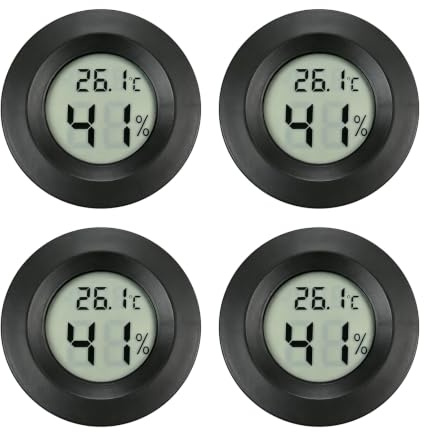 4Pcs Mini Digital Reptile Thermometer Hygrometer - LCD Vivarium Thermometer Humidity Meter with Switchable Celsius Fahrenheit, Terrarium Incubator Accessories for Bearded Dragon, Tortoise and Geckos
