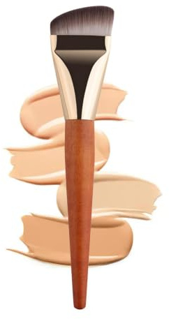 Foundation makeupborste med platt , trähandtag ansikte för vätska | kräm och pulver kosmetika | tät professionell blandning foundation, concealer, poleringsfinish