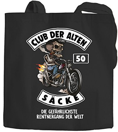 MoonWorks Baumwolltasche Sack Jutebeutel Geschenk-Tüte Club der alten Säcke für Ältere Geburtstag Männer 50 schwarz 2 lange Henkel