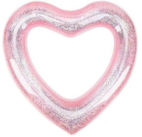 MoKo Inflatable Swim Ring for Adults, 120cm Diameter Heart Shaped Summer Swimming Pool Float Ring Swim Tube Water Fun Beach Party Toys Swimming Circle - Glitter Rose Gold