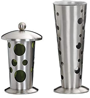 Henecka -Grabschmuck- Edelstahl Grablampe & Grabvase -Ysander-; einzeln oder als Set wählbar; inklusive Friedhofsbürste; mit oder ohne Sockel (Grabvase Edelstahl)