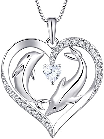 Starnny Collier Femme Argent 925/1000, Pendentif Coeur animal Dauphin pour Femme