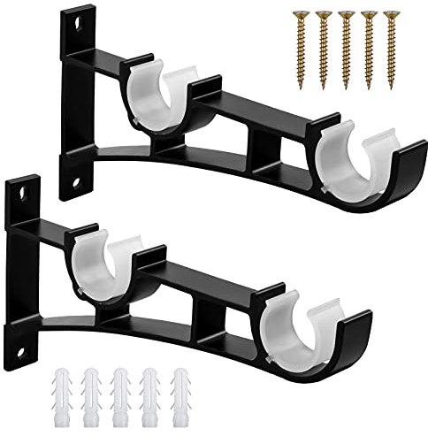 Gardinenstange Halterung Verstellbare Wandhalterung Aluminium Gardinenstangenhalter Robust Vorhangstangenhalter Metall Vorhang Halterung Vorhang Stange Halter Wandhalterung für Gardinenstangen Schwarz