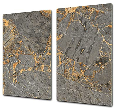 Cutting Board and Cooktop Cover - Impact & Shatter Resistant Glass; Measures: Single: 60 x 52 cm; Double: 2 x 30 x 52 cm; D21 Marbles 1 Series