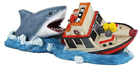 Penn-Plax Jaws Officially Licensed Aquarium Decoration – Boat Attack – Safe for Freshwater and Saltwater Fish Tanks – Small