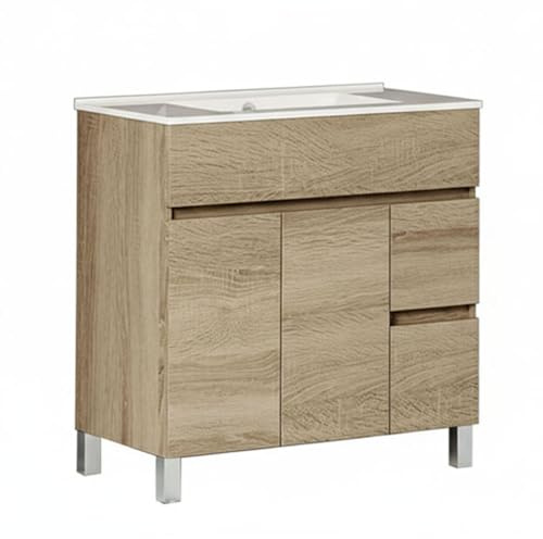 Kibath Mueble de baño con Lavabo Urban 80x45 cm Acabado Roble Natural Mate 2 cajones y 2 Puertas