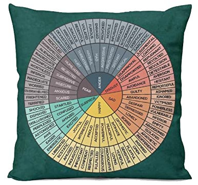 Feelings Wheel Chart Therapy Circle of Emotions Home Bedroom Cushion Pillow Covers Sofa Couch Decorative Square Throw Pillow Case 18x18 In