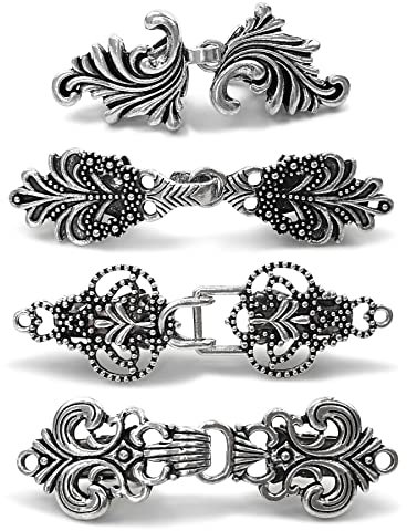 4 Stück Metall Strickjacke Clip, Vintage Kragen Kleid Clips, Antik Silber Ton Pullover Clip, Retro Metall Pullover Schal Clip, Umhang Broschen und Schal Pins für Frauen Mädchen Tragen