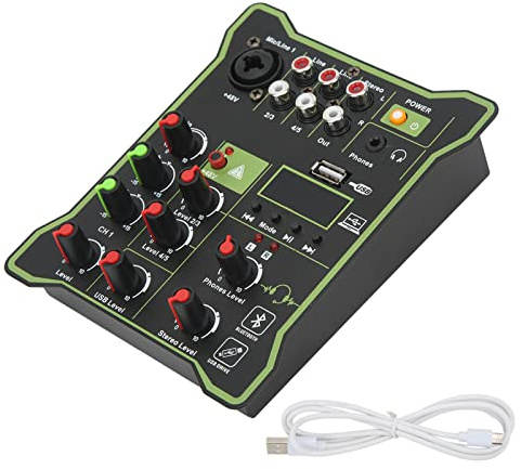 Mini Mixer Audio Stereo, Console di missaggio Portatile a 5 canali Mixer Audio Sistema di Console per Scheda Audio con Bluetooth