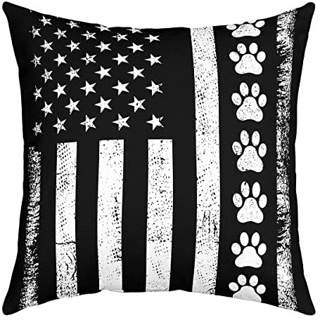 Federa per cuscino con bandiera americana, con stampa di zampe di animali, per soggiorno, motivo a righe, stile retrò, motivo: bandiera americana, decorativa, quadrata, per casa, letto, divano, 50 x