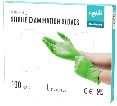 EUROPAPA® 100 Guantes De Nitrilo, Desechables, Guantes De Examen, Sin Polvo, Sin LÁTex, No EstÉRiles, Sin LÁTex, Guantes Desechables (L, Verde)