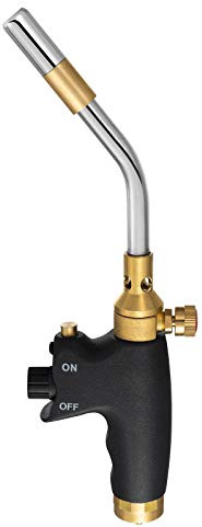 Gazcamp Profi Turbo Lötbrenner 3,5 kW 2400°C / 950°C mit Piezozündung 7/16 Gewinde mit 330g Gaskartuschen Überkopf-Arbeiten Lötpistole Gasbrenner (Lötbrenner mit 2 Kartuschen)