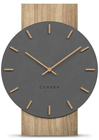 Cander Berlin MNU 2630 Z väggklocka tyst 41 cm utan tickande ljud vardagsrum modern vintage grå svart trävisare