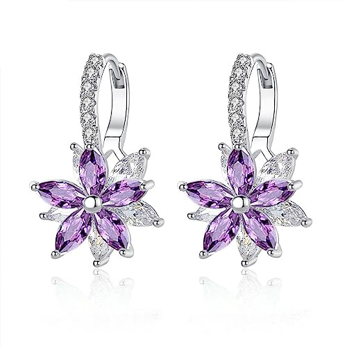 Josfeva Creolen Ohrringe für Damen, Klein Hoop Ring Huggie Kreolen, Blumen Klapp-Creolen mit AAA Zirkonia, Sommer Winter Silber Ohrringe Creolen Mädchen, Hängeohrringe Ohrschmuck mit Geschenkbox