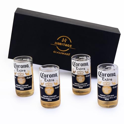 Habitage Upcycling-Corona-Gläser mit Geschenkbox, umweltfreundliche Glaswaren, recycelt aus Bierflaschen, ideal für Bier, Cocktails, Säfte, Smoothies, ideal zum Verschenken, 4 Stück