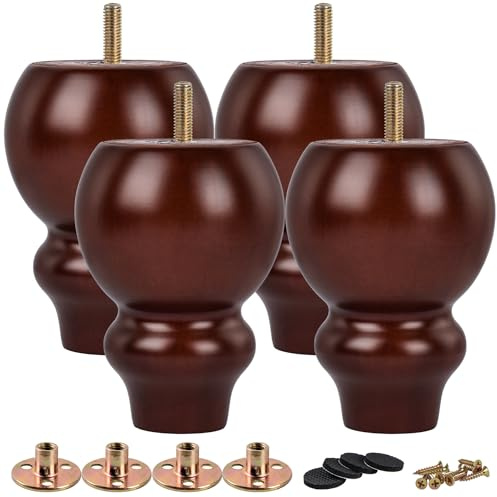 TCHOSUZ Gambe per mobili in legno massiccio da 12 cm (12 cm) – Set di 4 piedini di ricambio in legno massiccio per divano, sedia, pouf, cassettiera, armadio, tavolino – M8 preforati fori per viti
