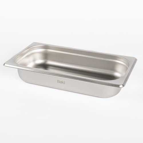 Baki Stainless Steel Gastronorm Container 1/3 Food Pan 65, 100, 150 mm Deep with & Without Lid (65mm Deep)