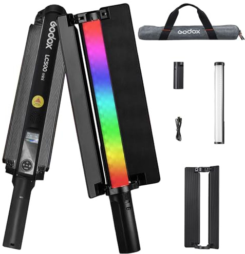 GODOX MINI LC500R RGB LED Light Stick 20W CRI≥95 2500K-8500K 15 FX Effects | Handheld Photography Light Wand Support Wireless Remote Control with Barndoor Grip Handle USB Cable