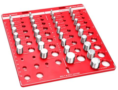 34-Bit Nut and Bolt Thread Checker, 19 Standard and 15 Metric Bolt Identifier Board Thread Checker Wall Mounted & Hand Held Thread Gauge Sizing Tool Nut and Bolt Chart