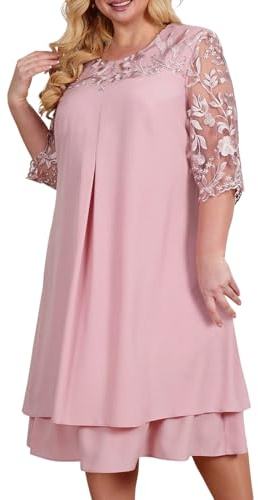 Vestidos De Mujer Talla Grande 3/4 y Bordado de Flores de Verano para Mujer, Vestido de cóctel Festivo para Boda Vestido Rojo Lunares