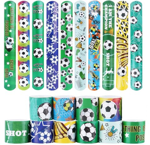 UKOFEW Pulseras de Bofetadas, Slap Pulseras de Juguete para Niños, Pulseras de Juguete Slap Pulsera, Bandas de Bofetadas, Regalo de Fiesta de Cumpleaños para Niños y Niñas (Fútbol-20 unidades)