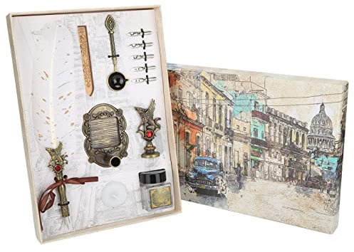 Emoshayoga Retro Federstift Feder Kalligraphie Stift Set, Retro Klassischer Stil, Dip Ink Quill Pen, Urlaubsgeschenk, Weiß