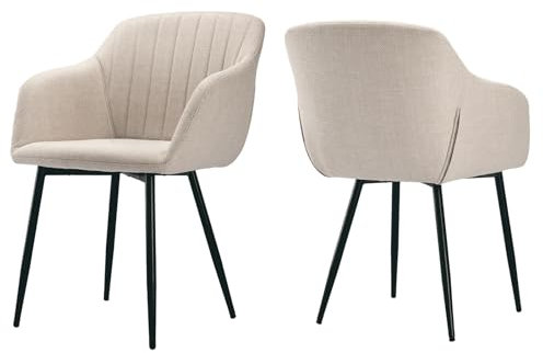 Goeurvant Esszimmerstuhl Beige 2er Set mit Armlehne Stühle Esszimmer Beige Polsterstuhl Küchenstuhl Wohnzimmerstuhl aus Polyester mit Metallbeine und Rückenlehne