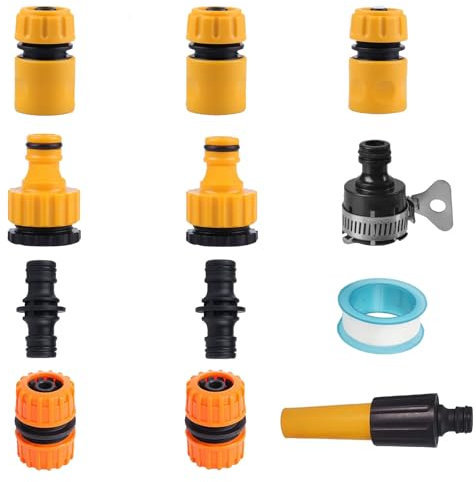 DuDuZui 1/2 Pulgadas Juego de Conectores Rápidos para Manguera de Jardín, Conector Roscado, Tapón de Agua, Conector Macho Doble, Conectores de Reparación, Conector Universal, Boquilla, Cinta