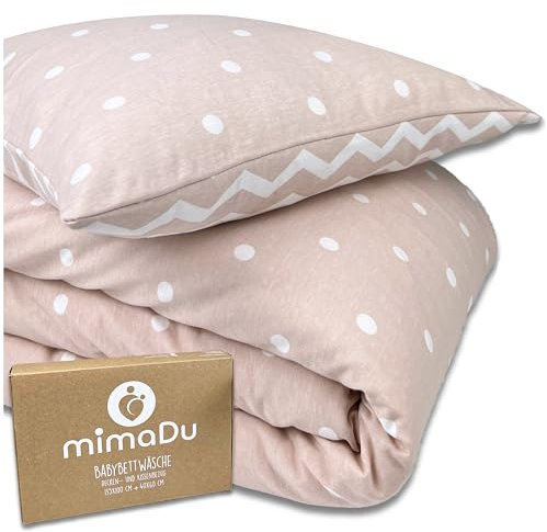 mimaDu - Baby Bettwäsche Set aus Baumwolle (Oeko-Tex100) 100 x 135 cm - Babybettwäsche aus Kissenbezug und Deckenbezug für Mädchen - Bettbezug für Babybett, Kinderbett - Kinderbettwäsche in Rosa