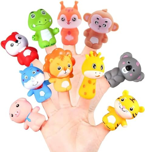 MHDAMAI Tierische Fingerpuppen Set,Niedliche Tier Finger Puppen 10 Stück Kleine Finger Puppet Requisiten Gummi Badespielzeug Geschenk für Weihnachten Geburtstag Kinder Mitbringsel