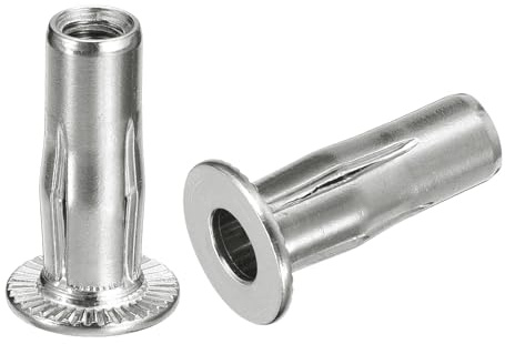 sourcing map M6 Multi-Grip Rivet Nuts, 6pcs Pre-Bulbed Shank Flat Head Threaded Insert Nut 304 Stainless Steel Plus Nuts for Construction Industrial
