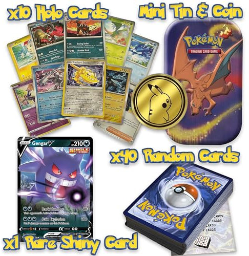 Ultimate Shiny Card Mini Tin Bundle - 50 Random Cards Guaranteed 10 Holos + 1 Rare Shiny + 1 Coin Plus The Toy Box Card Token