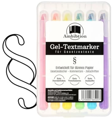 Ambibtion Textmarker für Gesetzbücher, Gel-Textmarker für dünnes Papier, Gesetze, Habersack, Satorius, Fachzeitschriften, Kommentare, Highlighter, Marker in verschiedenen Farben